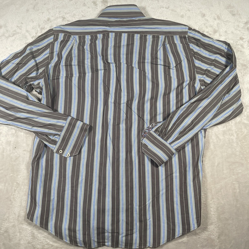 Robert Graham Flip Cuff‎ Button Up Long Sleeve Shirt Men's 16.5 42 Blue Striped - Picture 4 of 6